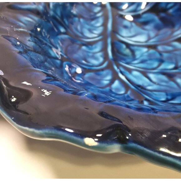 Serving DIsh Vintage Inarco Japan Mood Indigo FIve Section Cabbage Leaf - Picture 9 of 10